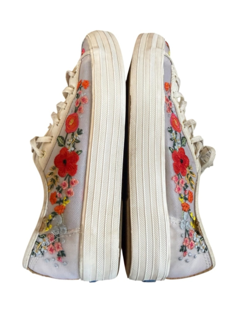 Women's Keds Rifle Paper Co. Gray Floral Embroidered Sneakers 9.5 - Picture 4 of 9